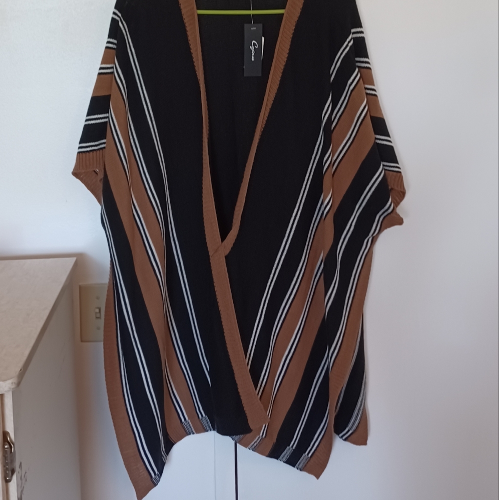Cejon Black & Brown Striped Poncho OneSizeFitsAll NWT - Picture 6 of 6